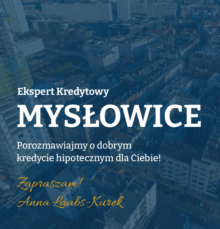Baner tekstowy na tle zdjęcia miasta Górnego Śląska jak Mysłowice